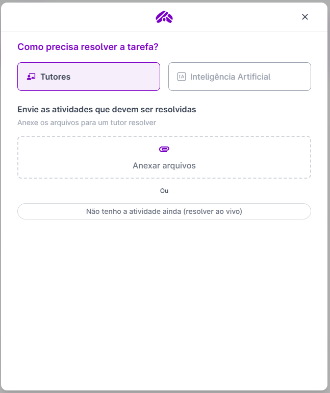 Captura de tela do campo de escolha de tutor ou inteligência artificial